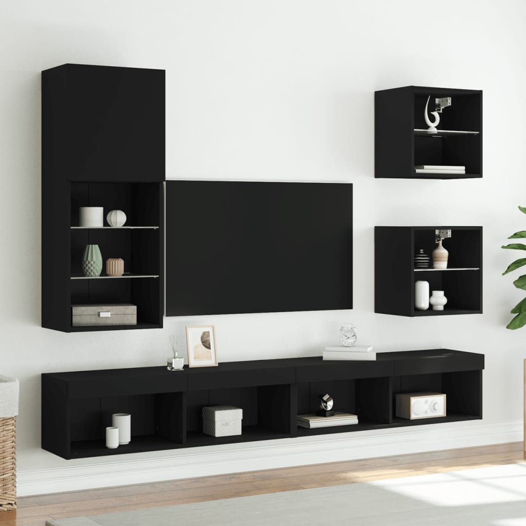 vidaXL Szafka TV z LED, czarna, 40,5x30x102 cm