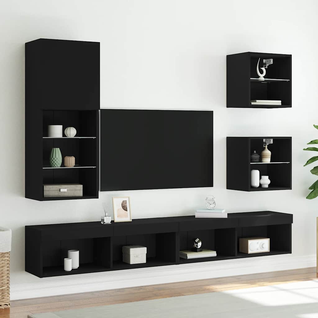vidaXL Szafka TV z LED, czarna, 40,5x30x102 cm