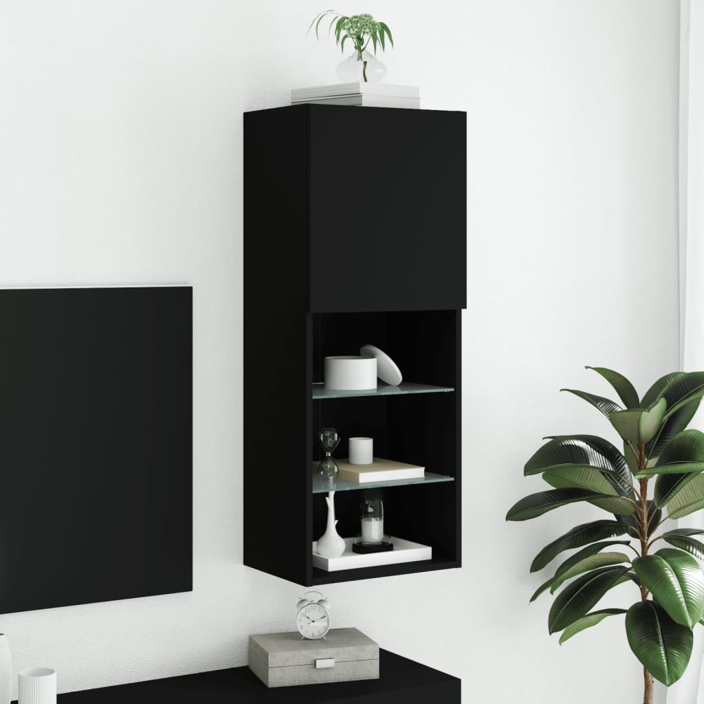 vidaXL Szafka TV z LED, czarna, 40,5x30x102 cm
