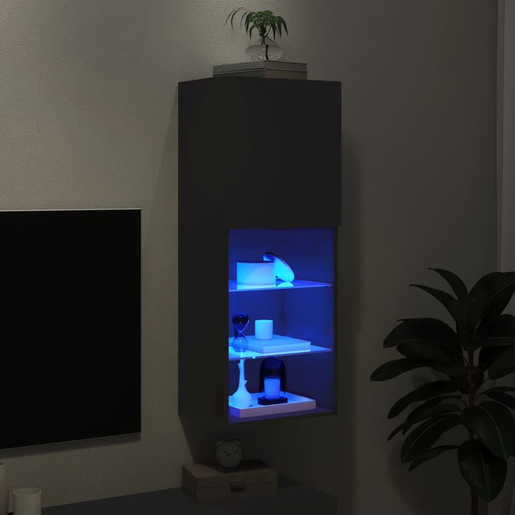 vidaXL Szafka TV z LED, czarna, 40,5x30x102 cm