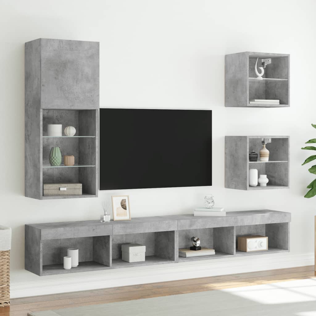 vidaXL Szafka TV z LED, szarość betonu, 40,5x30x102 cm