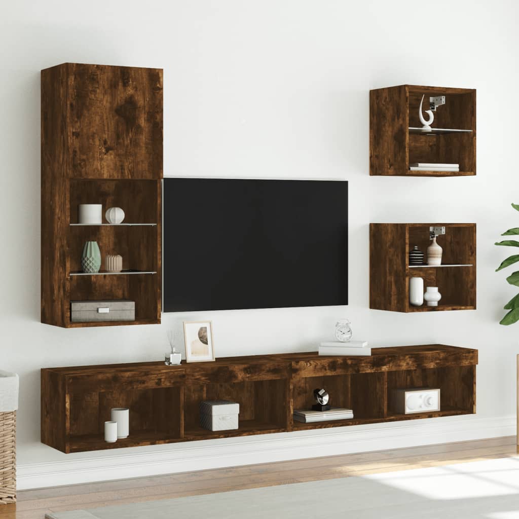 vidaXL Szafka TV z LED, przydymiony dąb, 40,5x30x102 cm