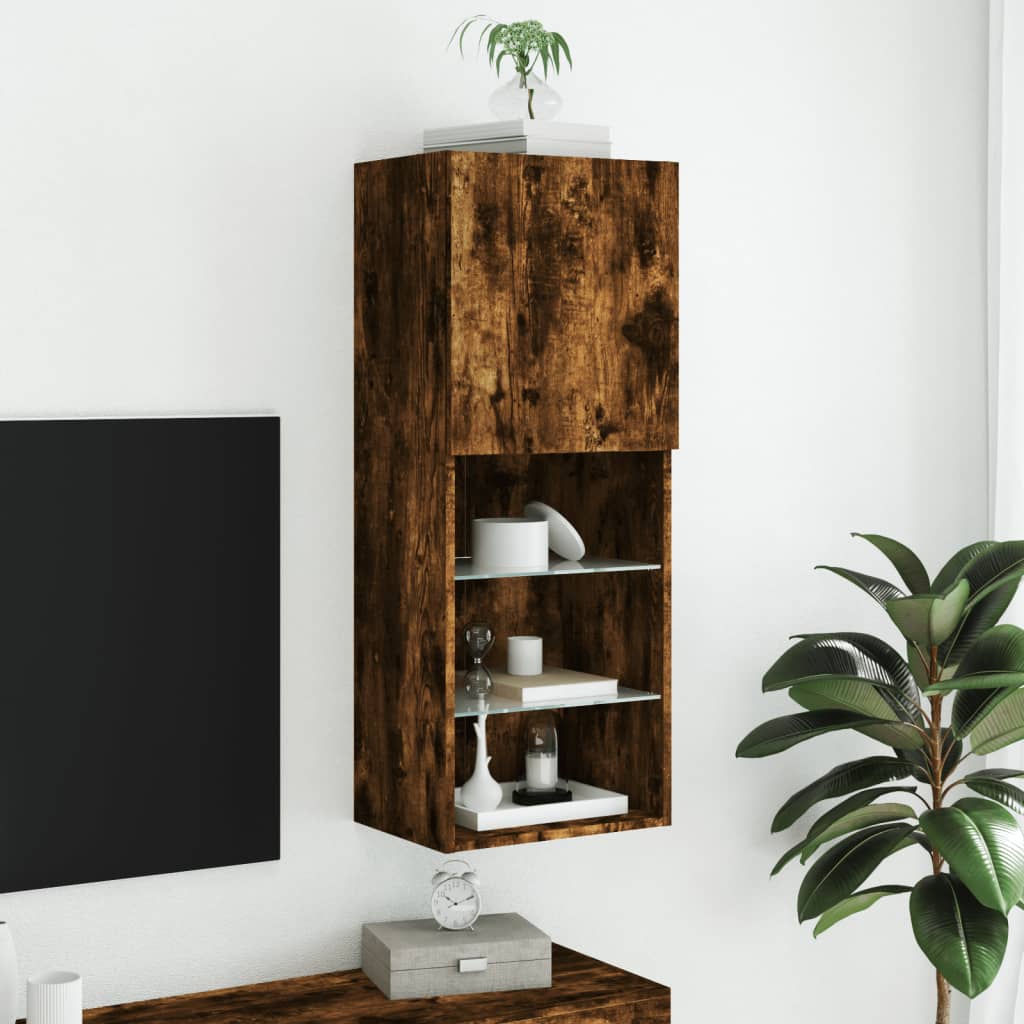 vidaXL Szafka TV z LED, przydymiony dąb, 40,5x30x102 cm