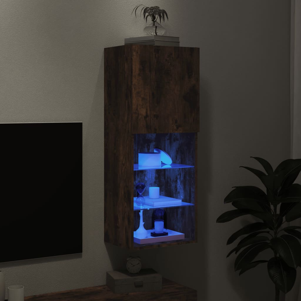 vidaXL Szafka TV z LED, przydymiony dąb, 40,5x30x102 cm