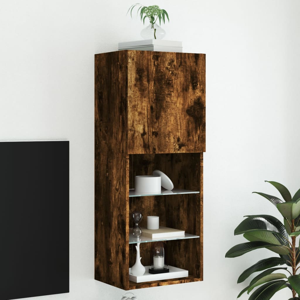 vidaXL Szafka TV z LED, przydymiony dąb, 40,5x30x102 cm