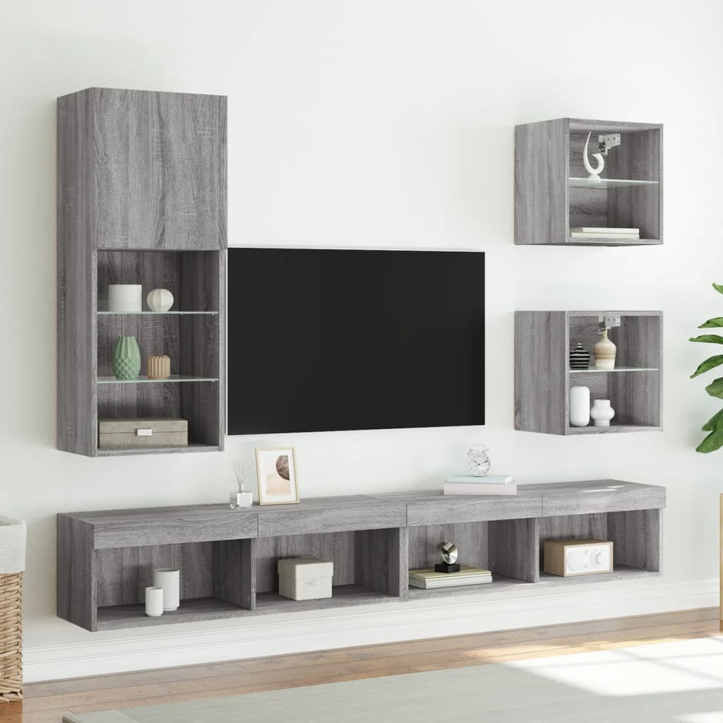 vidaXL Szafka TV z LED, szary dąb sonoma, 40,5x30x102 cm
