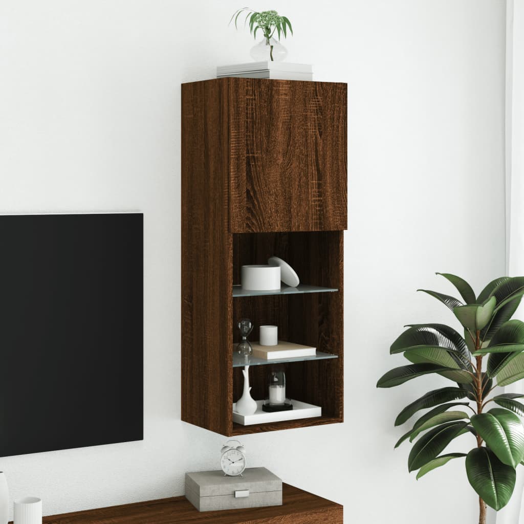 vidaXL Szafka TV z LED, brązowy dąb, 40,5x30x102 cm