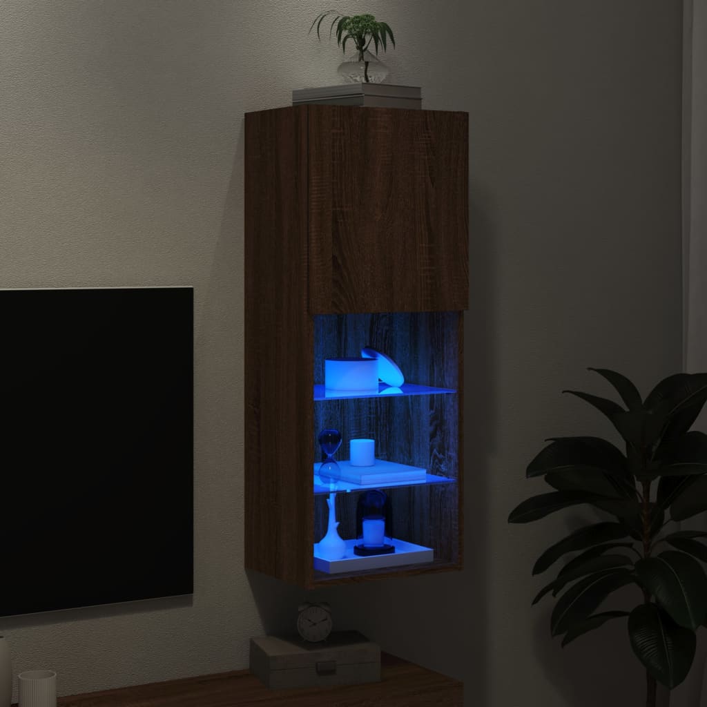 vidaXL Szafka TV z LED, brązowy dąb, 40,5x30x102 cm