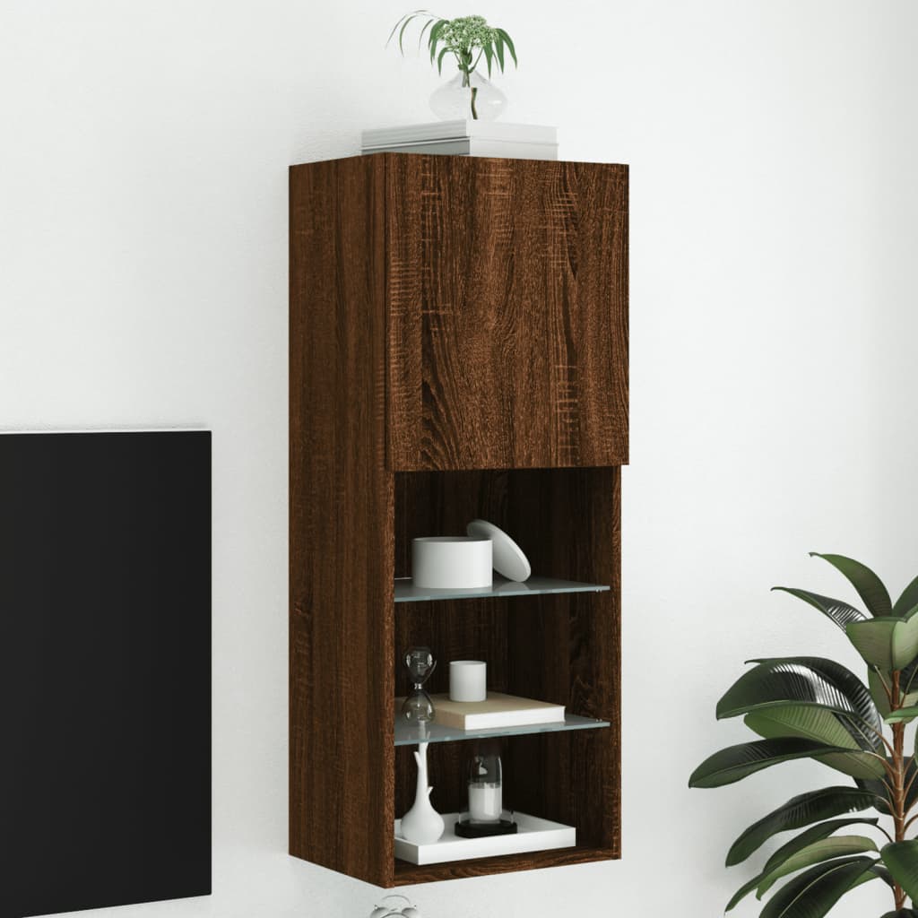 vidaXL Szafka TV z LED, brązowy dąb, 40,5x30x102 cm