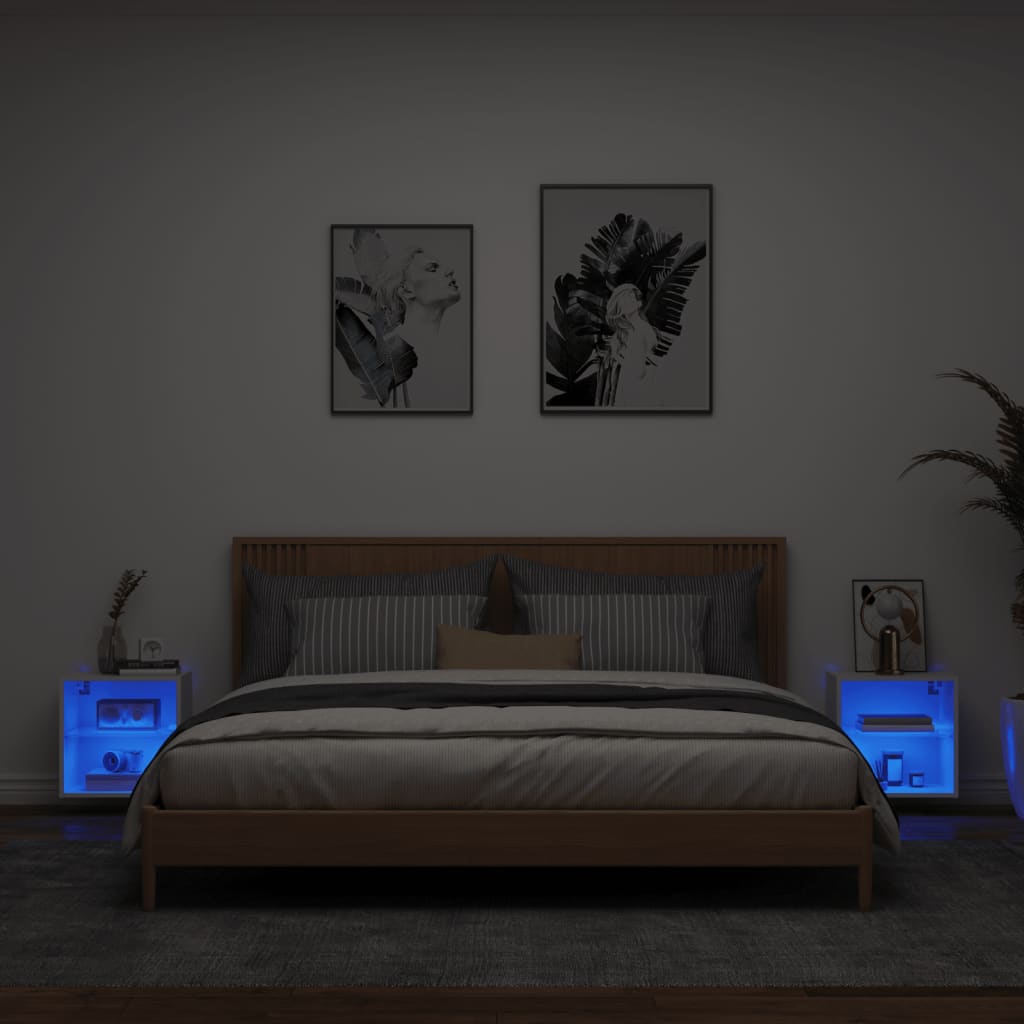 vidaXL Szafki nocne z oświetleniem LED, ścienne, 2 szt., białe