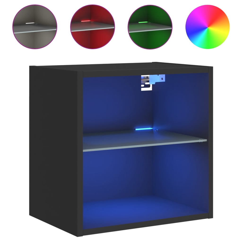 vidaXL Szafka nocna z oświetleniem LED, ścienna, czarna