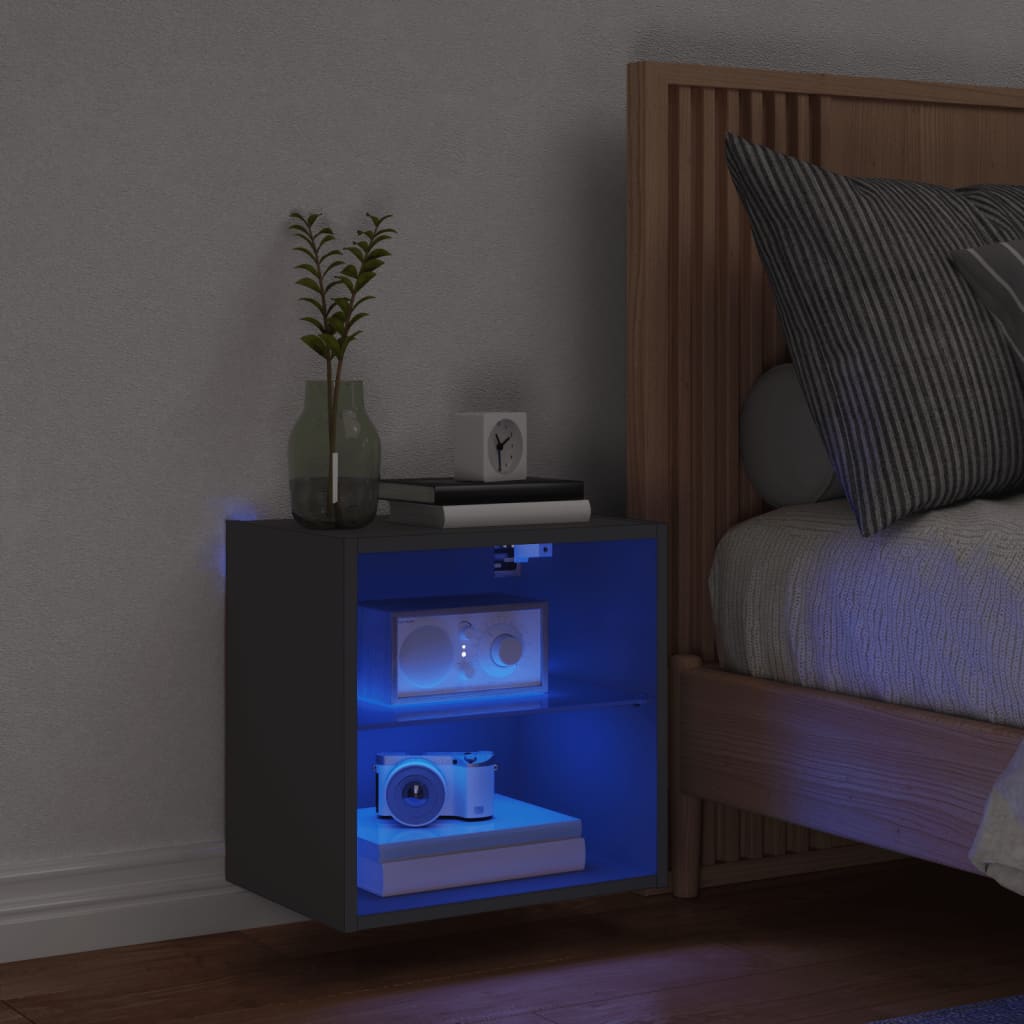 vidaXL Szafka nocna z oświetleniem LED, ścienna, czarna
