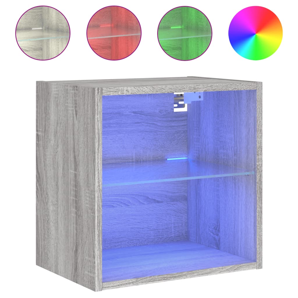 vidaXL Szafka nocna z oświetleniem LED, ścienna, szary dąb sonoma