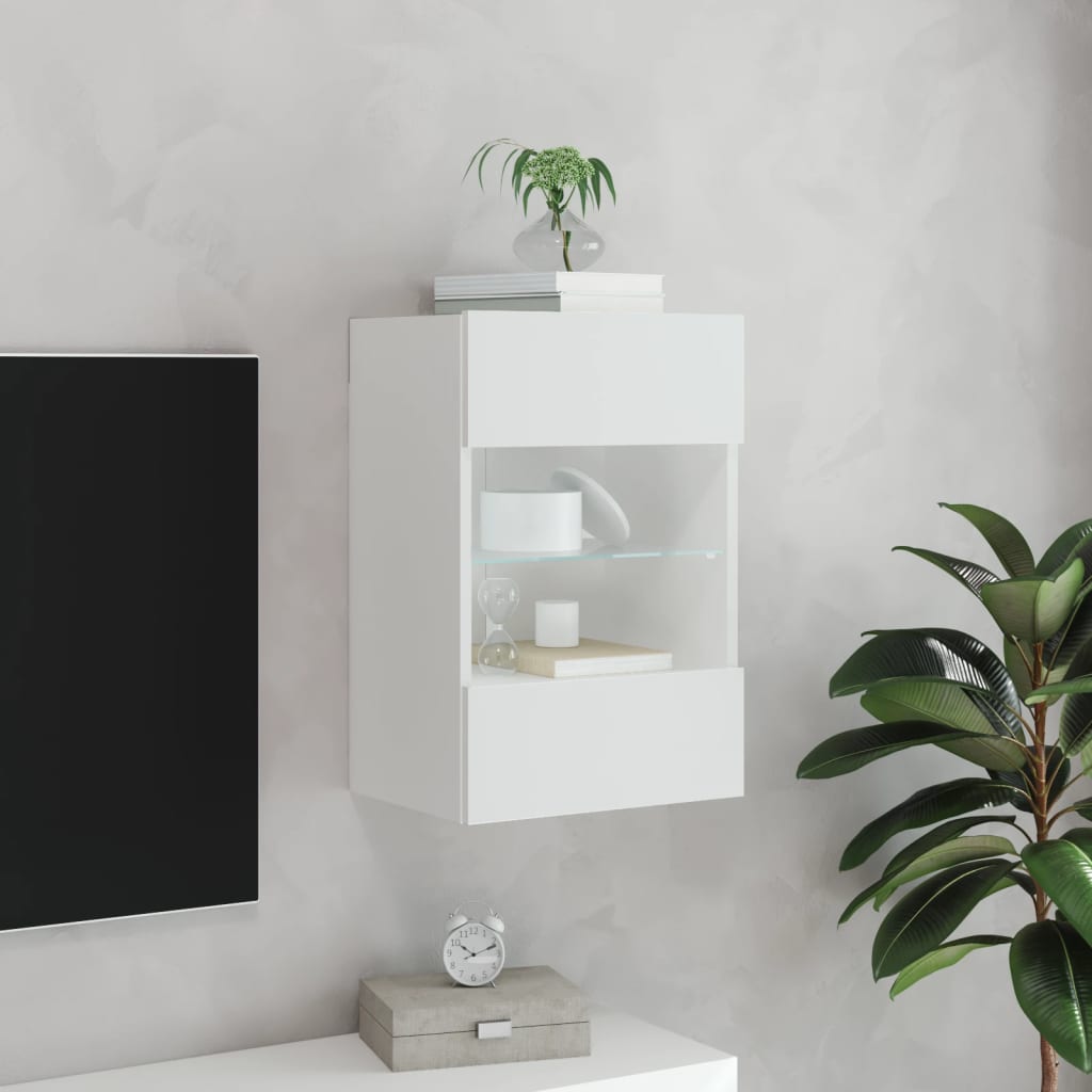 vidaXL Ścienna szafka TV z LED, biała, 40x30x60,5 cm