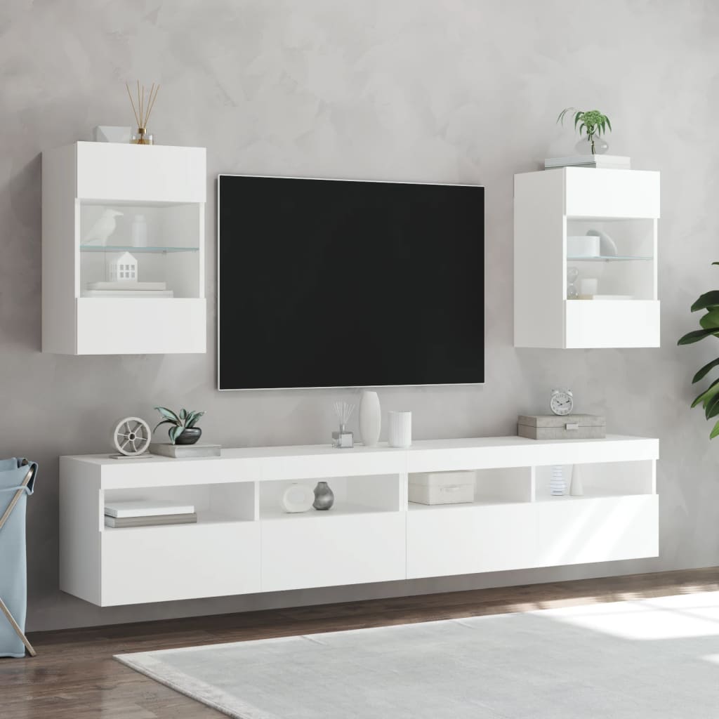 vidaXL Ścienna szafka TV z LED, biała, 40x30x60,5 cm
