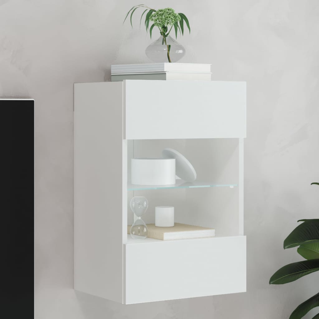 vidaXL Ścienna szafka TV z LED, biała, 40x30x60,5 cm