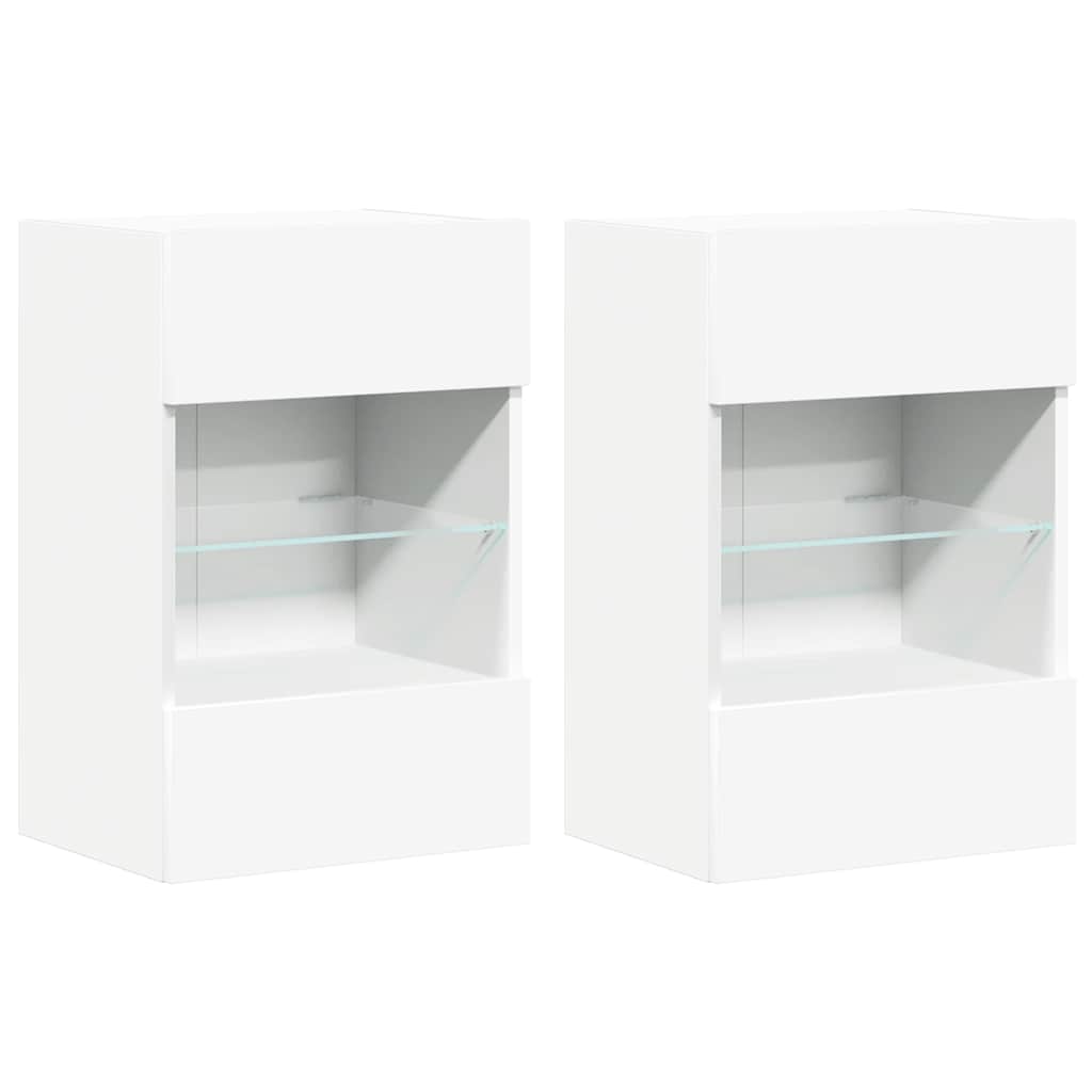 vidaXL Szafki wiszące z oświetleniem LED do telewizora, 2 szt., białe, 40x30x60,5 cm