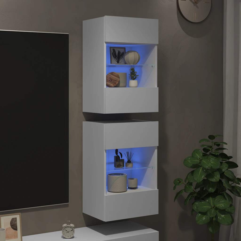 vidaXL Szafki wiszące z oświetleniem LED do telewizora, 2 szt., białe, 40x30x60,5 cm