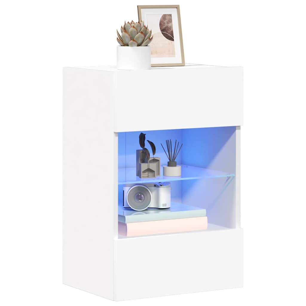 vidaXL Szafki wiszące z oświetleniem LED do telewizora, 2 szt., białe, 40x30x60,5 cm