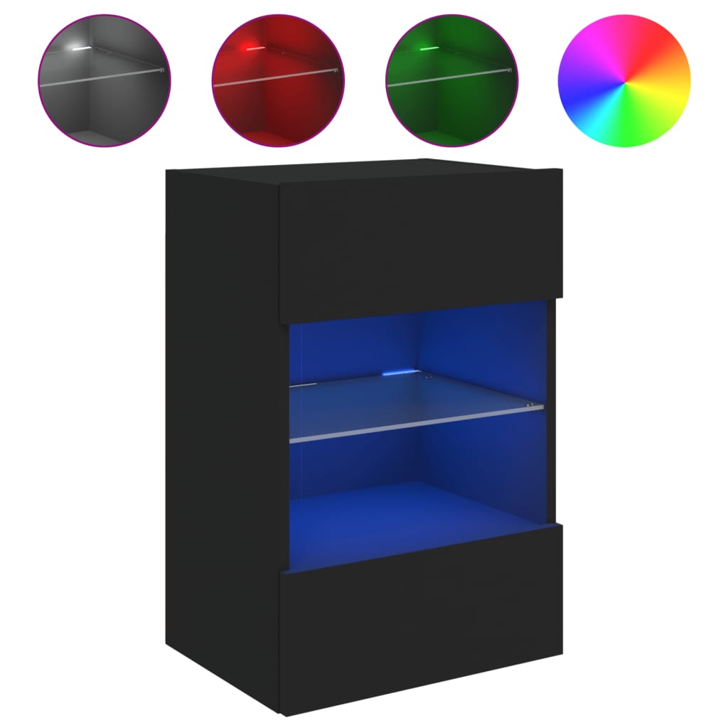 vidaXL Ścienna szafka TV z LED, czarna, 40x30x60,5 cm