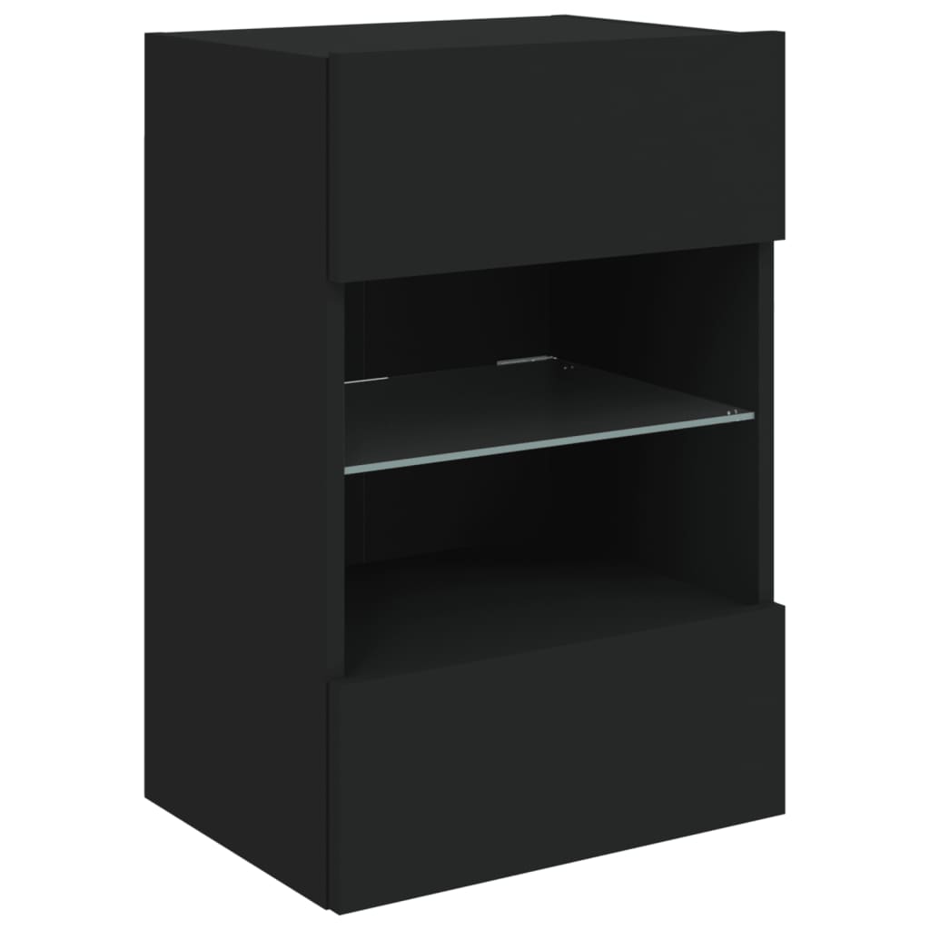 vidaXL Ścienna szafka TV z LED, czarna, 40x30x60,5 cm