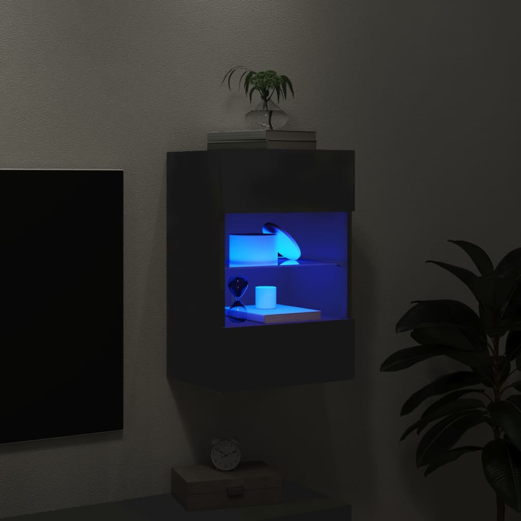 vidaXL Ścienna szafka TV z LED, czarna, 40x30x60,5 cm