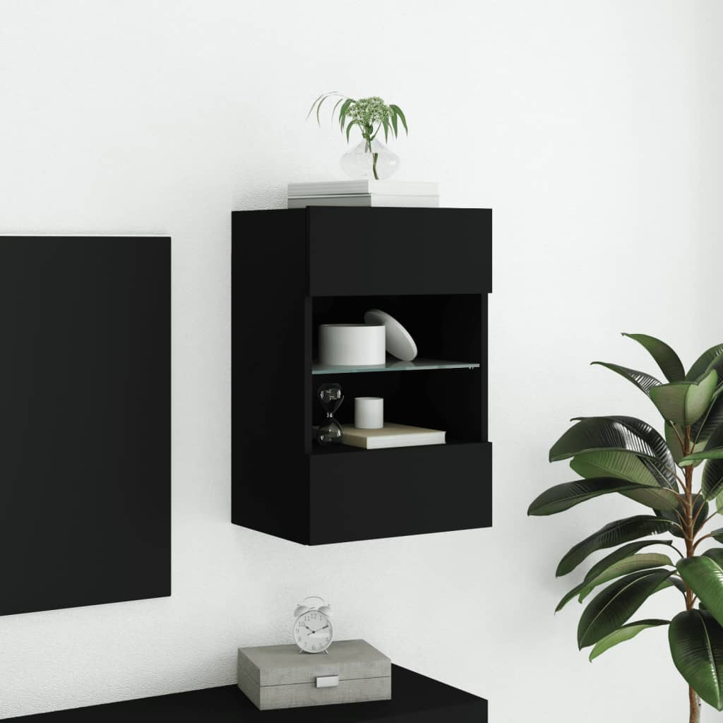 vidaXL Ścienna szafka TV z LED, czarna, 40x30x60,5 cm