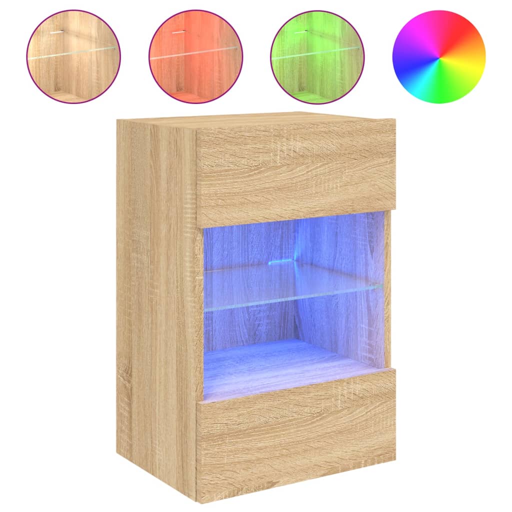 vidaXL Ścienna szafka TV z LED, dąb sonoma, 40x30x60,5 cm