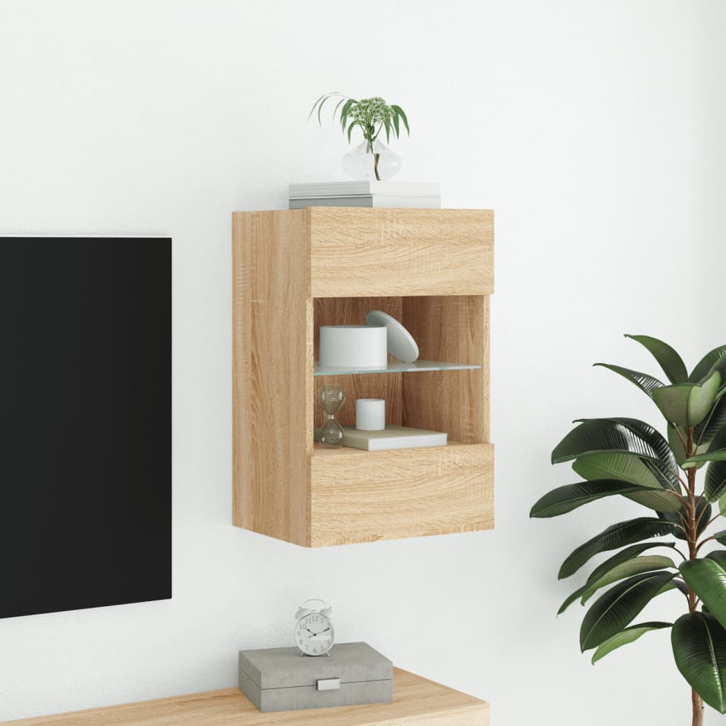 vidaXL Ścienna szafka TV z LED, dąb sonoma, 40x30x60,5 cm