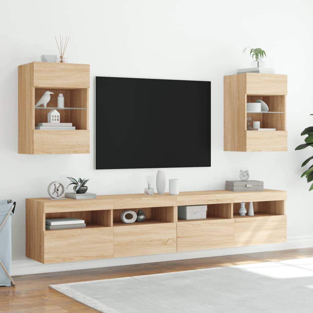 vidaXL Ścienna szafka TV z LED, dąb sonoma, 40x30x60,5 cm