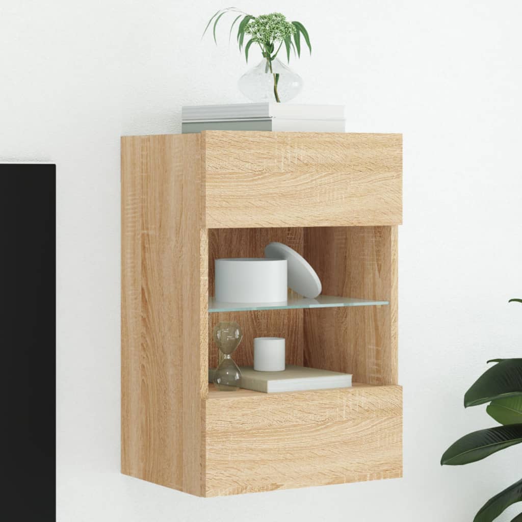 vidaXL Ścienna szafka TV z LED, dąb sonoma, 40x30x60,5 cm