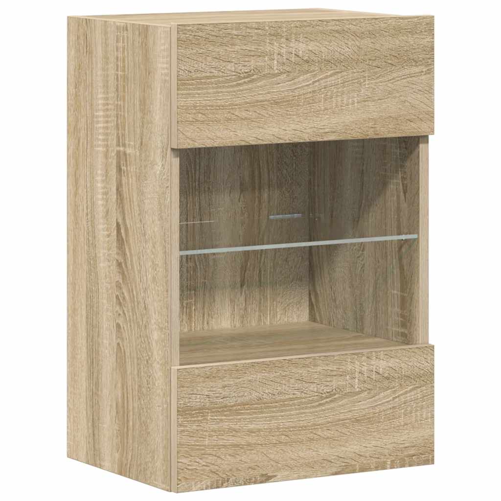 vidaXL Szafki wiszące z oświetleniem LED do telewizora, 2 szt., dąb sonoma, 40x30x60,5 cm