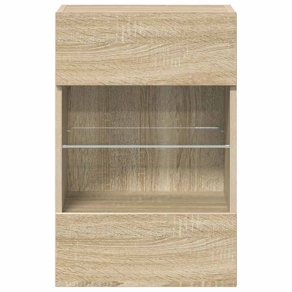vidaXL Szafki wiszące z oświetleniem LED do telewizora, 2 szt., dąb sonoma, 40x30x60,5 cm
