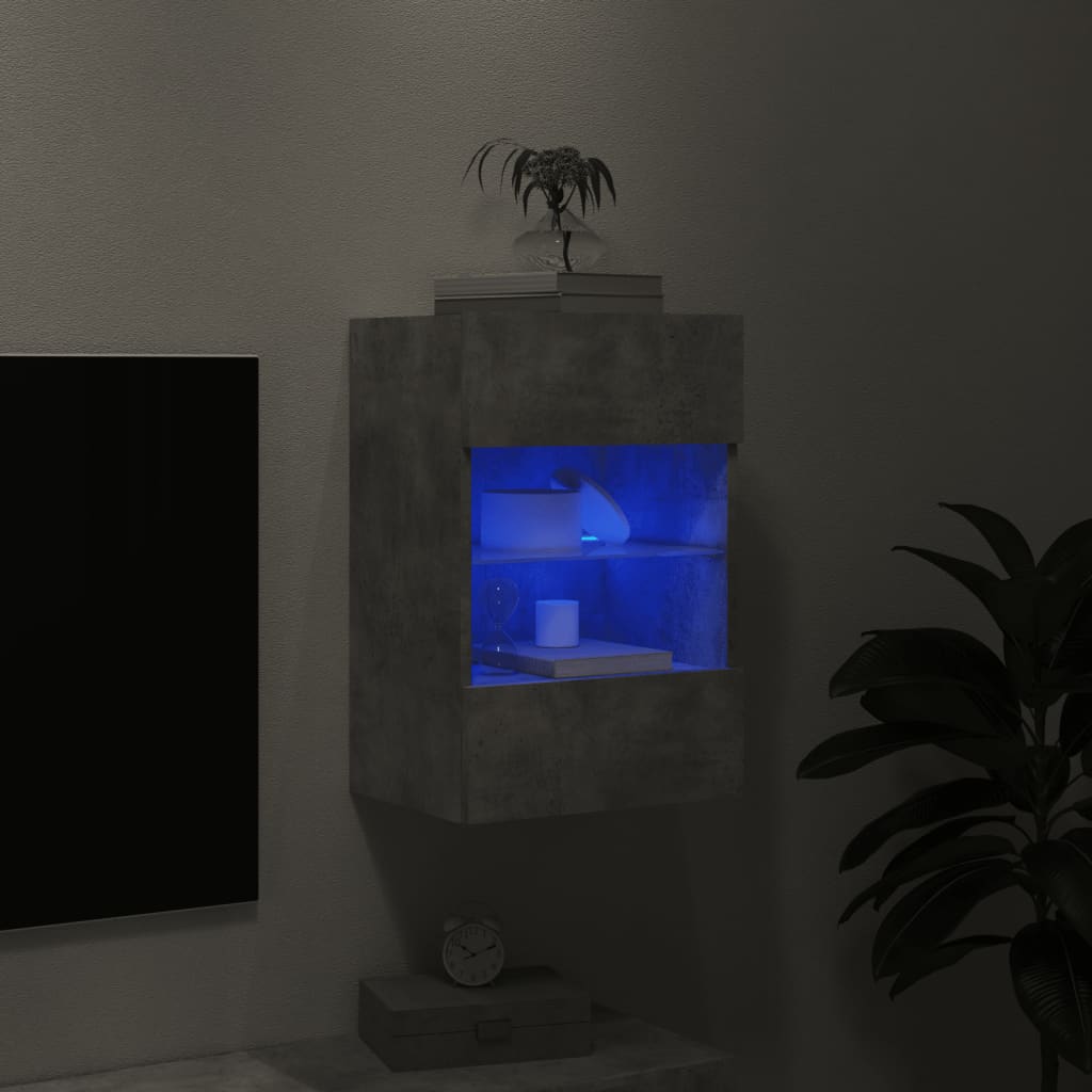 vidaXL Ścienna szafka TV z LED, szarość betonu, 40x30x60,5 cm
