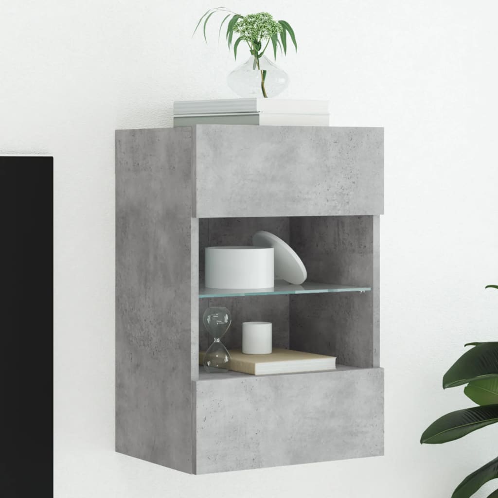 vidaXL Ścienna szafka TV z LED, szarość betonu, 40x30x60,5 cm