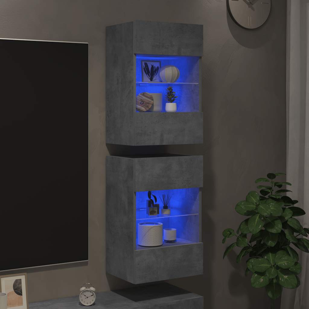 vidaXL Szafki wiszące z oświetleniem LED do telewizora, 2 szt., szarość betonu, 40x30x60,5 cm