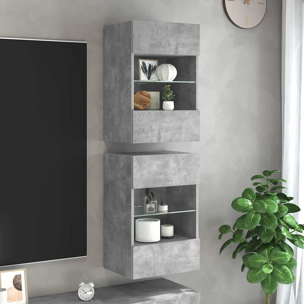 vidaXL Szafki wiszące z oświetleniem LED do telewizora, 2 szt., szarość betonu, 40x30x60,5 cm