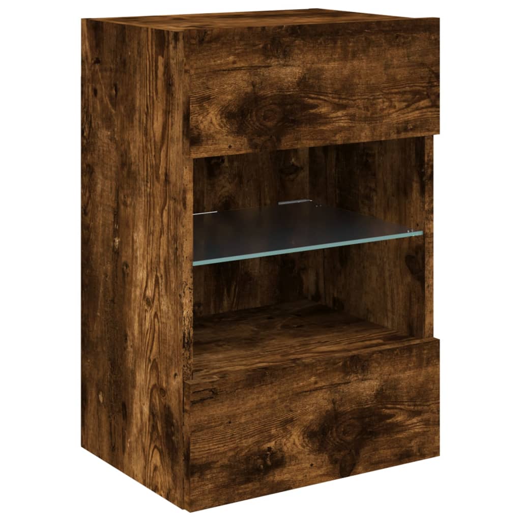 vidaXL Ścienna szafka TV z LED, przydymiony dąb, 40x30x60,5 cm