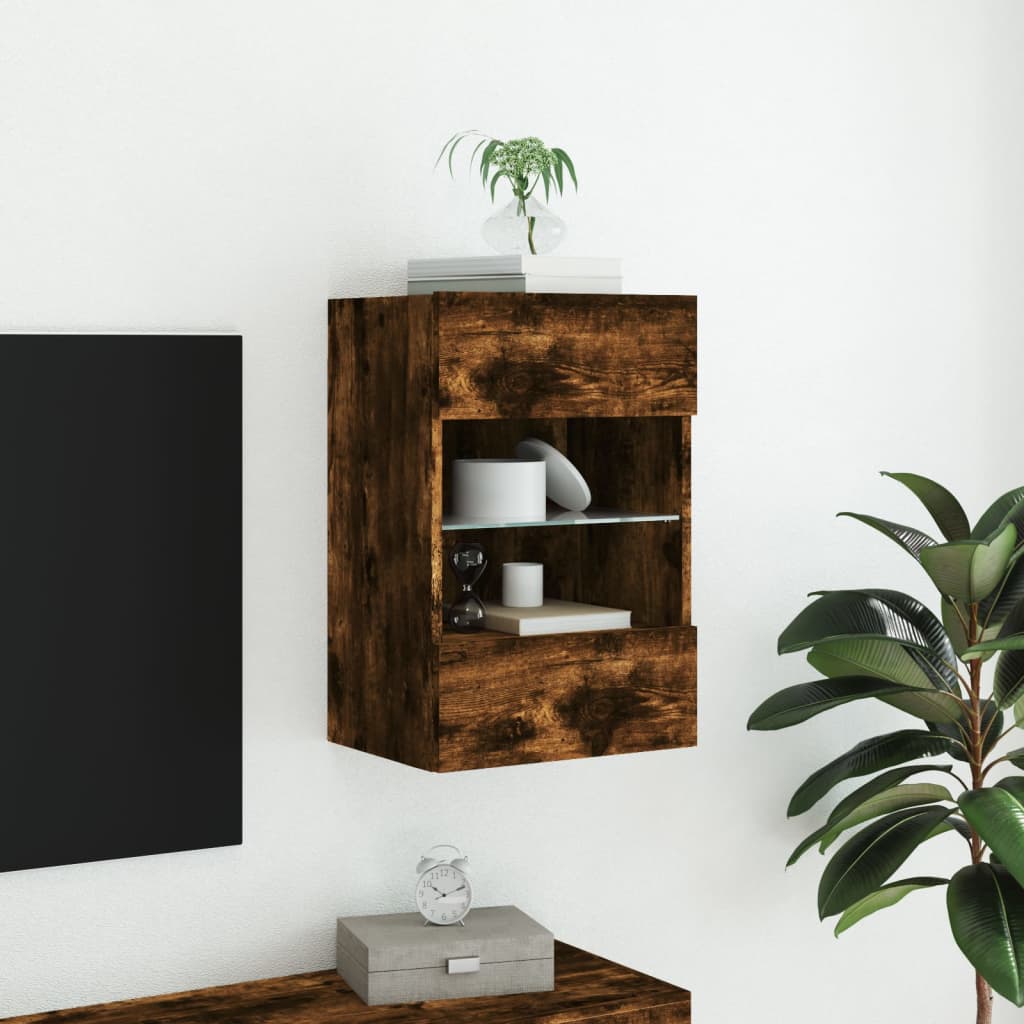 vidaXL Ścienna szafka TV z LED, przydymiony dąb, 40x30x60,5 cm