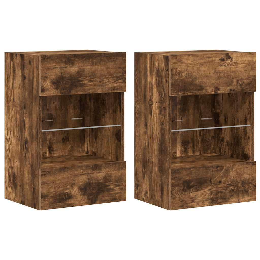 vidaXL Szafki wiszące z oświetleniem LED do telewizora, 2 szt., przydymiony dąb, 40x30x60,5 cm