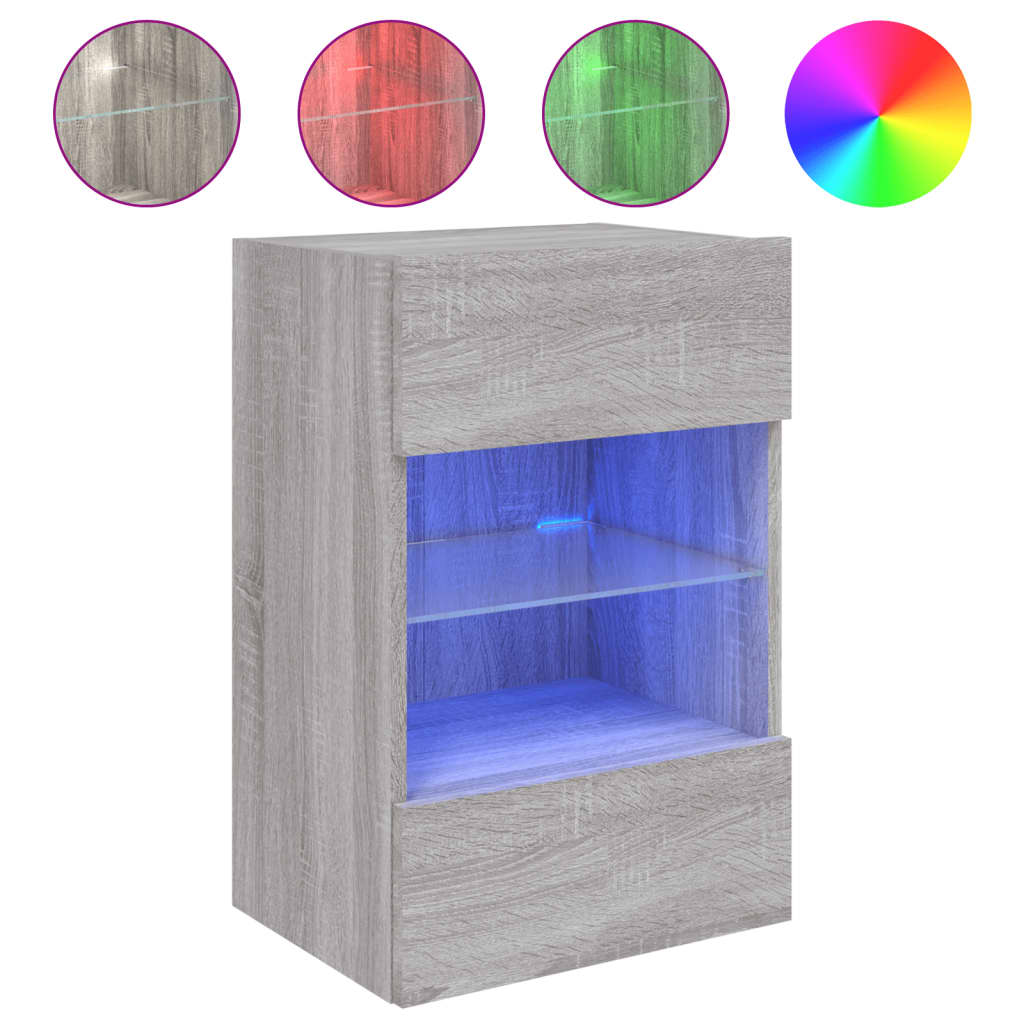 vidaXL Ścienna szafka TV z LED, szary dąb sonoma, 40x30x60,5 cm