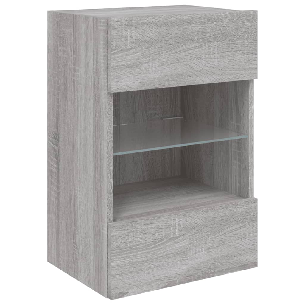 vidaXL Ścienna szafka TV z LED, szary dąb sonoma, 40x30x60,5 cm