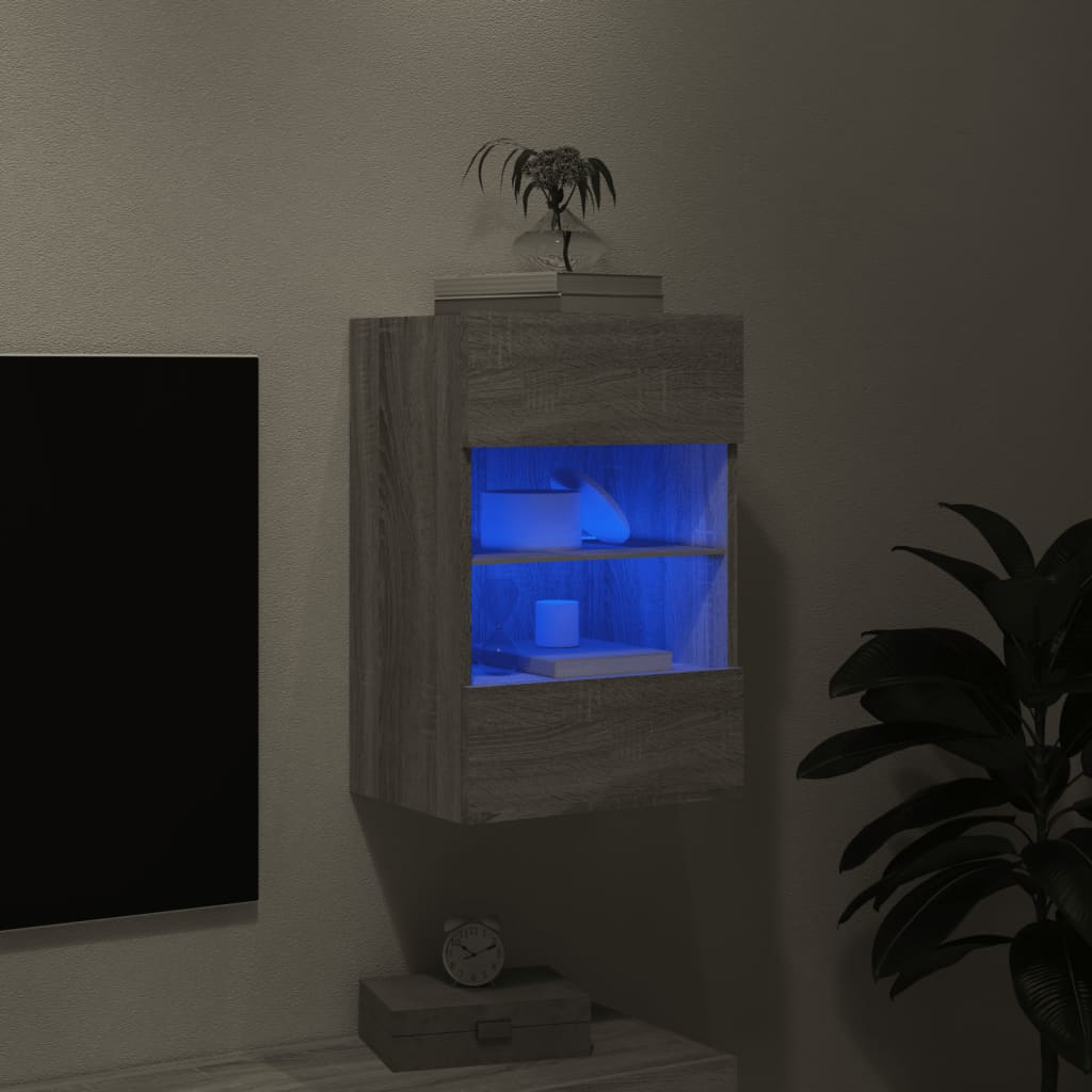 vidaXL Ścienna szafka TV z LED, szary dąb sonoma, 40x30x60,5 cm