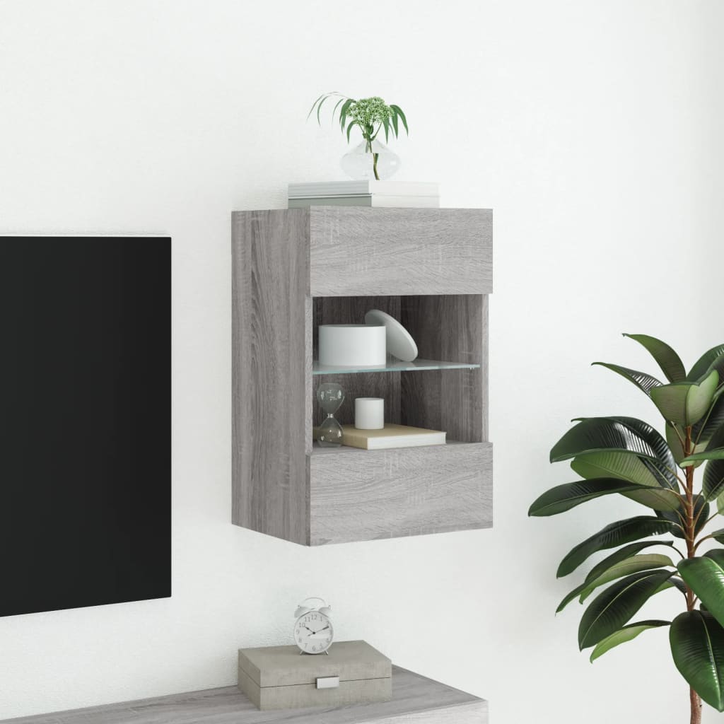 vidaXL Ścienna szafka TV z LED, szary dąb sonoma, 40x30x60,5 cm