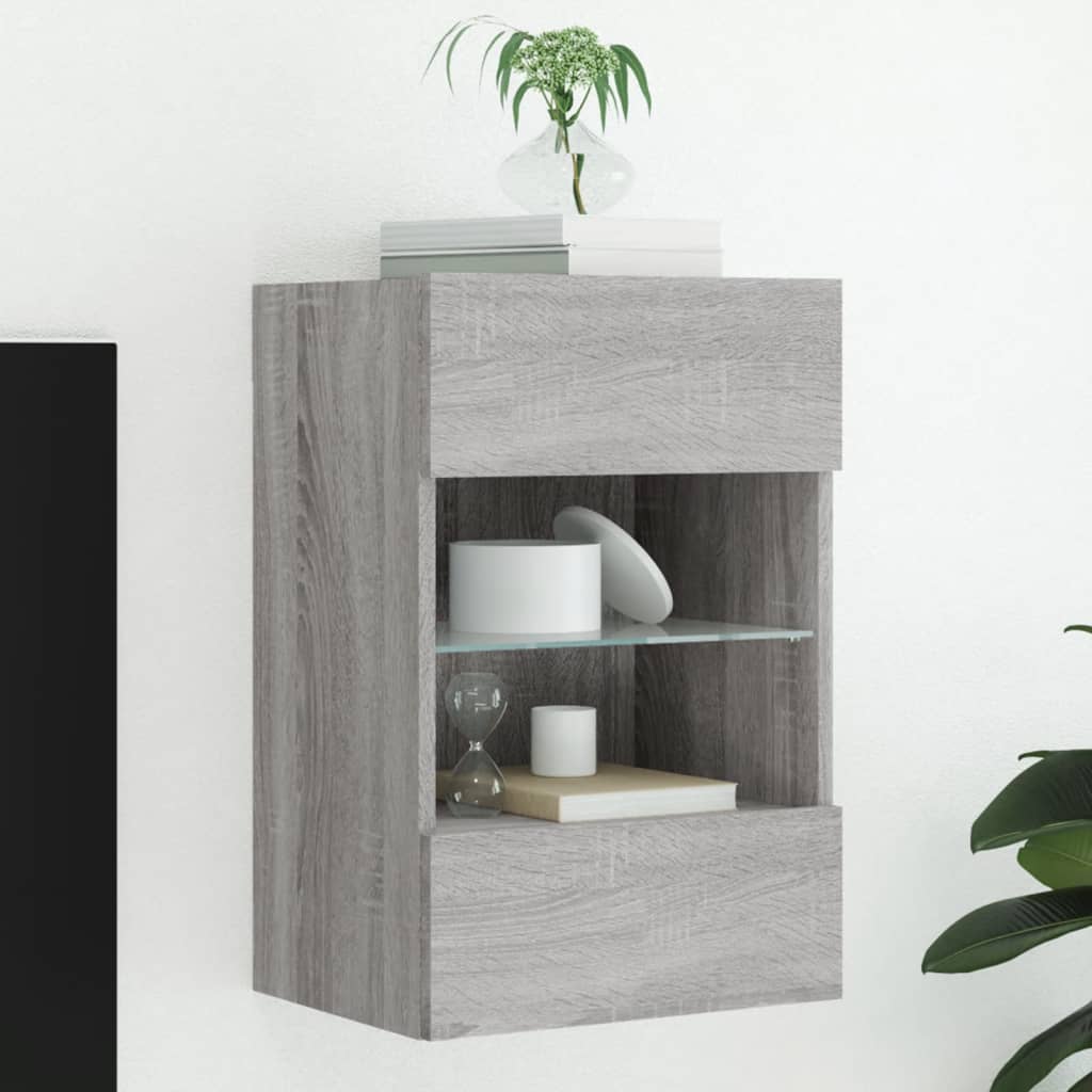 vidaXL Ścienna szafka TV z LED, szary dąb sonoma, 40x30x60,5 cm