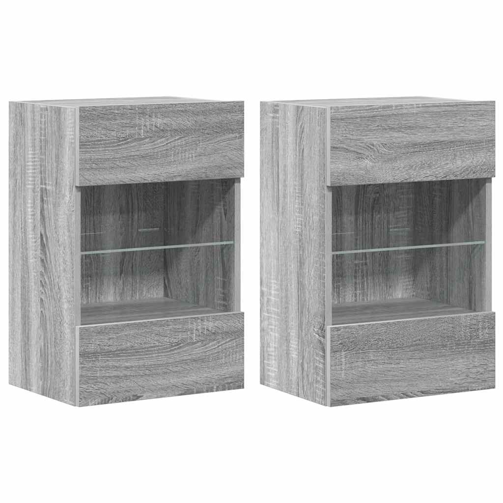 vidaXL Szafki wiszące z oświetleniem LED do telewizora, 2 szt, szary dąb sonoma, 40x30x60,5 cm