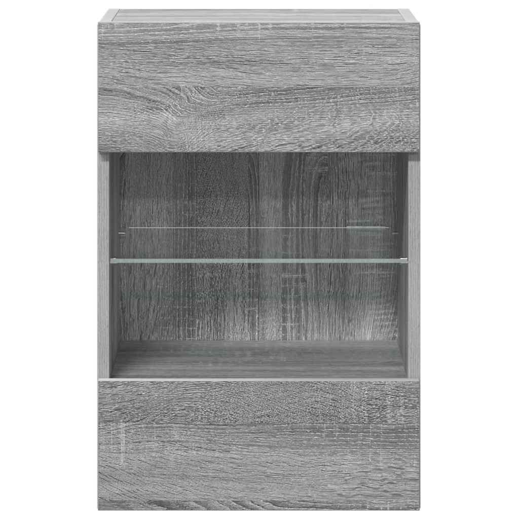 vidaXL Szafki wiszące z oświetleniem LED do telewizora, 2 szt, szary dąb sonoma, 40x30x60,5 cm