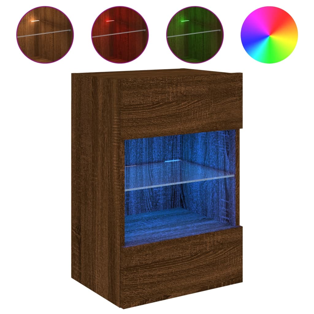 vidaXL Ścienna szafka TV z LED, brązowy dąb, 40x30x60,5 cm