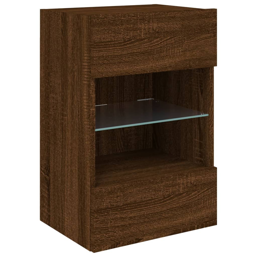 vidaXL Ścienna szafka TV z LED, brązowy dąb, 40x30x60,5 cm