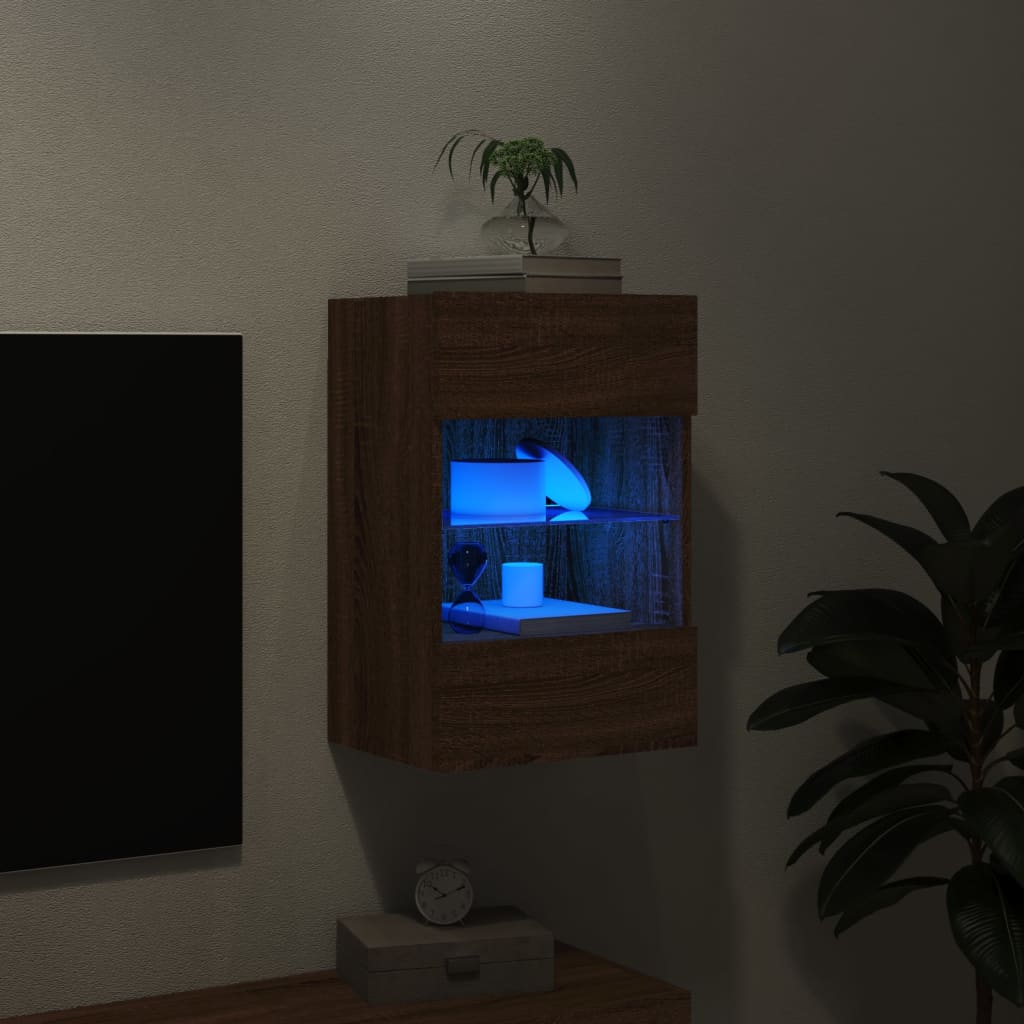 vidaXL Ścienna szafka TV z LED, brązowy dąb, 40x30x60,5 cm
